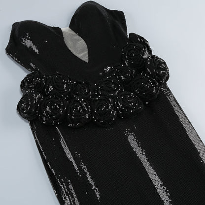 vivien off-shoulder sequin prom maxi dress in black