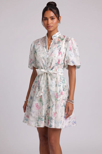 Floral Print Belted Mini Dress Premium Fabric - product view 5