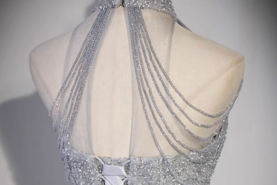 Silver Tulle A-Line Evening Gown