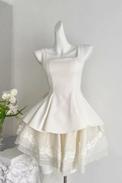 White Square Neck Corset Layer Lace Mini Dress