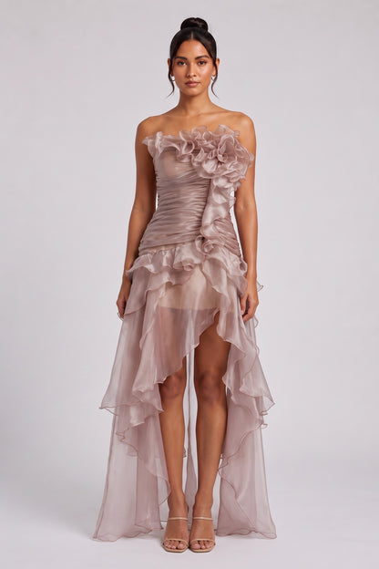 Dusty Rose Organza High-Low Asymmetrical Dress dusty rose organza dress - product view 1