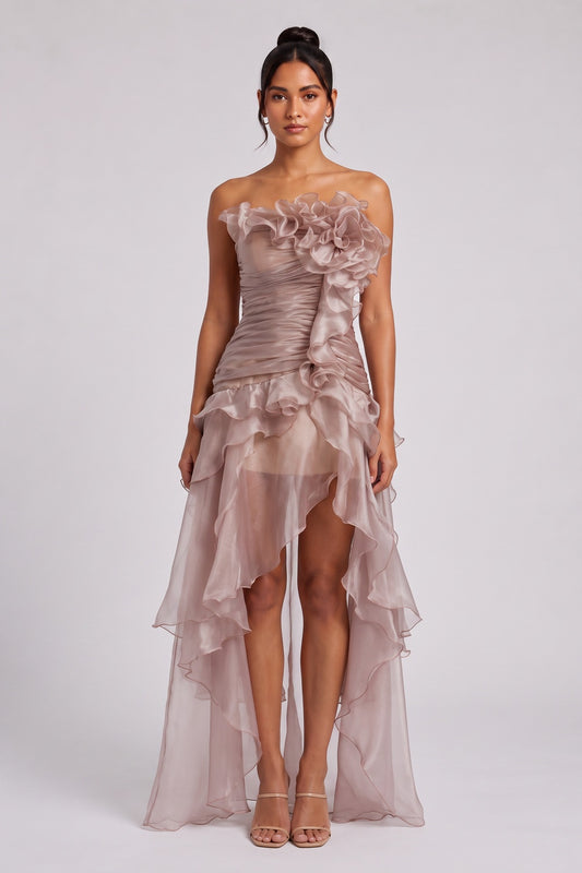 Dusty Rose Organza High-Low Asymmetrical Dress dusty rose organza dress - product view 1