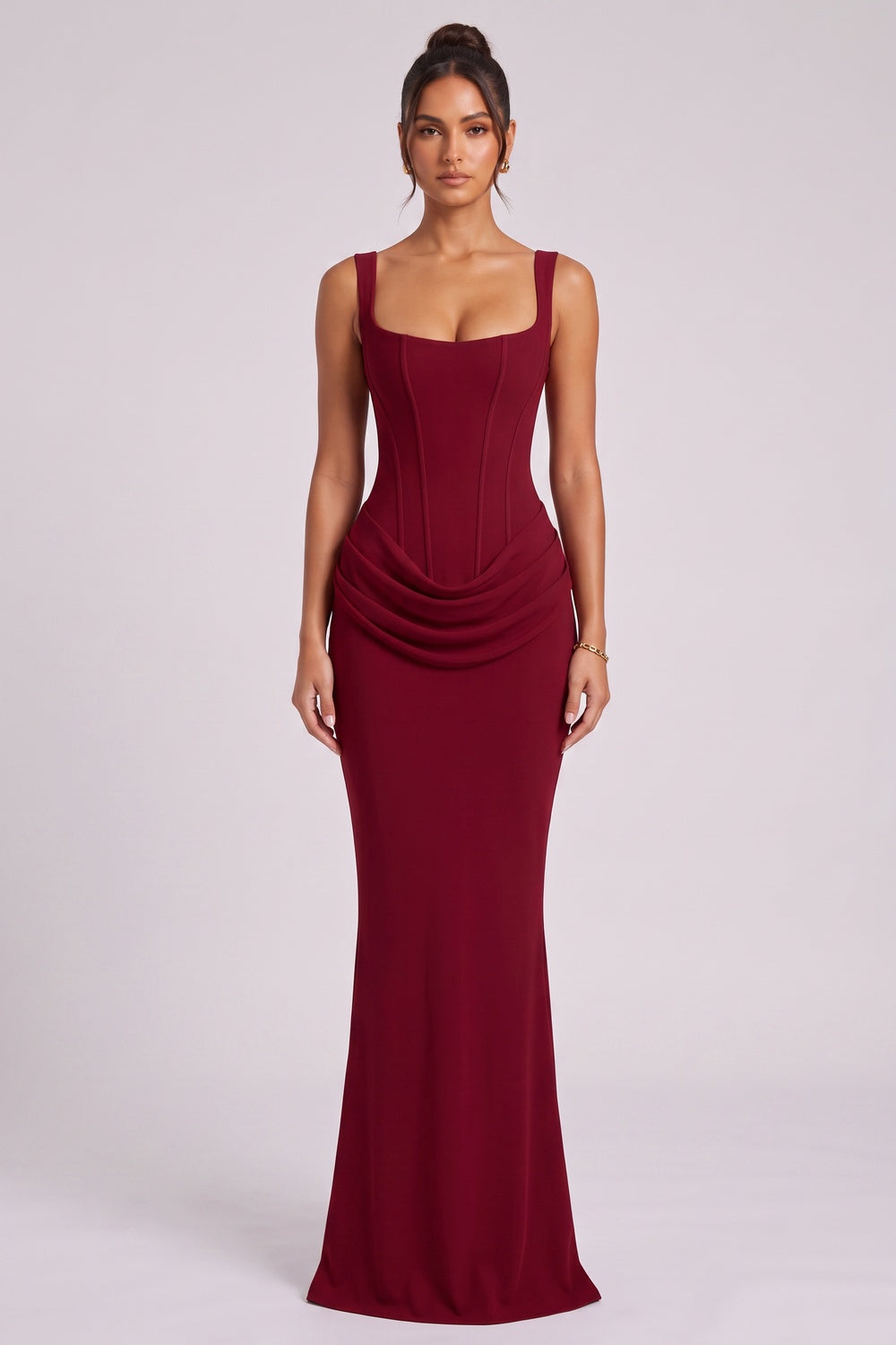 Burgundy Crepe Mermaid Gown burgundy crepe gown - product view 2