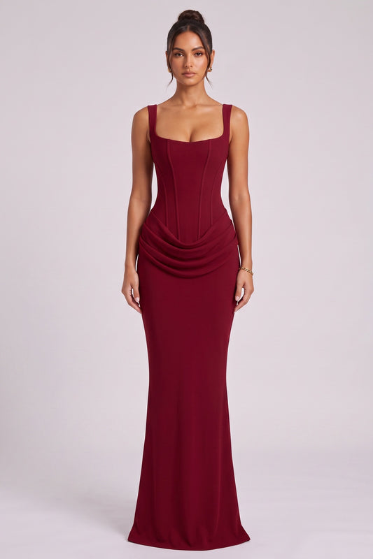 Burgundy Crepe Mermaid Gown burgundy crepe gown - product view 2
