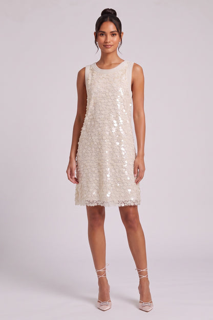 Cream Mesh Base with All-Over Sequins Shift Dress cream, ivory mesh base with all-over sequins dress - product view 2