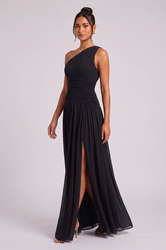 black chiffon a-line gown black chiffon gown - product view 3