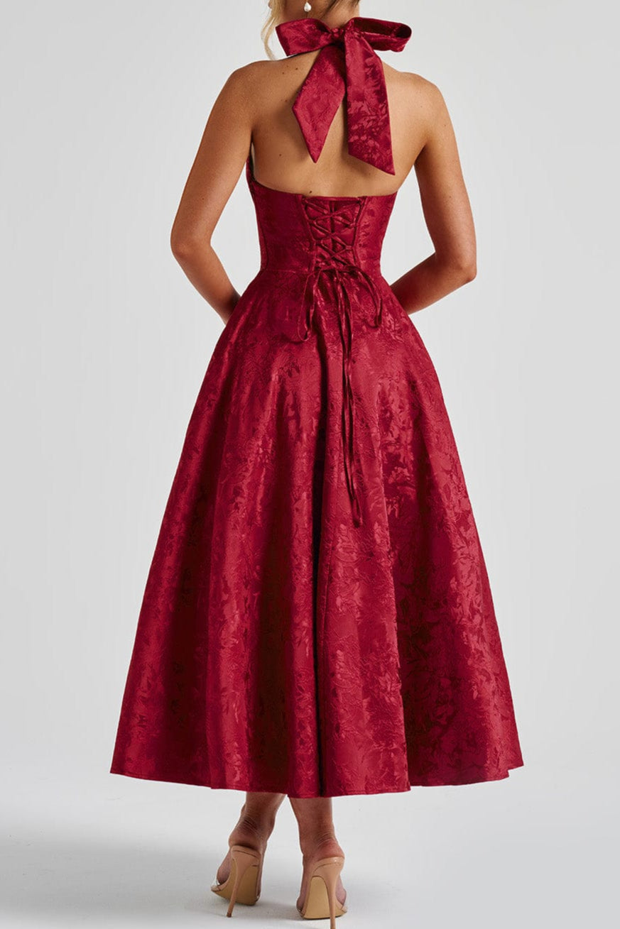 Effie back bow Midi Dress - Red