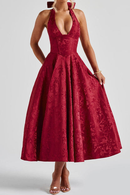 Effie back bow Midi Dress - Red