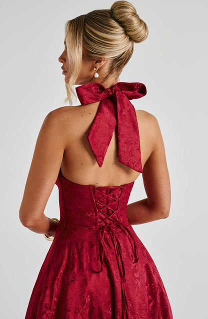 Effie back bow Midi Dress - Red