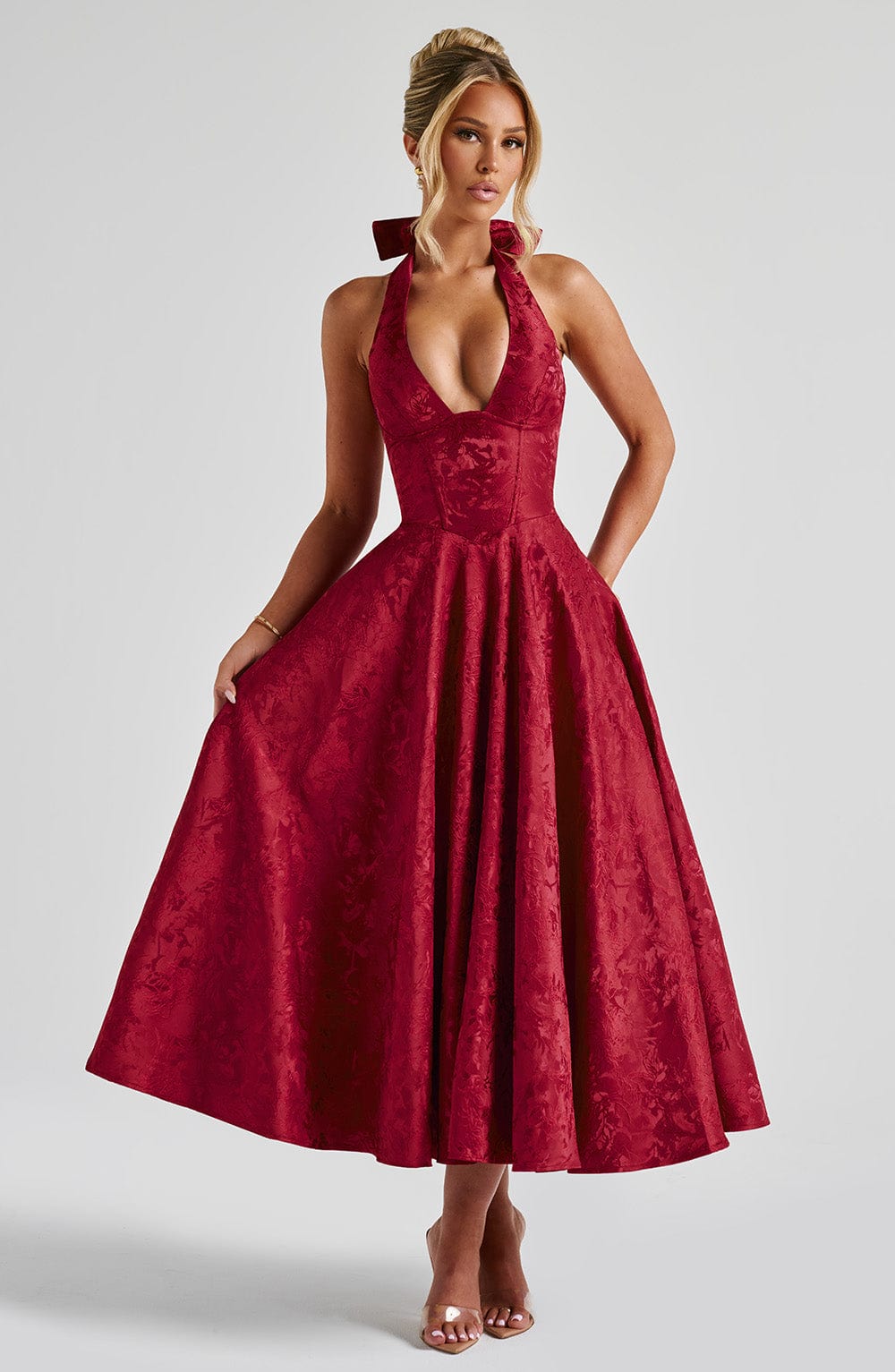 Effie back bow Midi Dress - Red