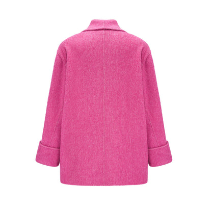 Oversized Wide Lapel Rhinestone Button Wool Coat
