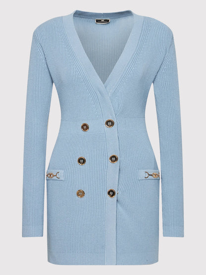 CAROLINE KNIT METAL BOTTOM MINI DRESS IN BLUE