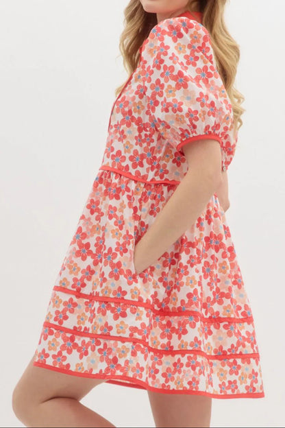 Floral Print Collared Mini Dress