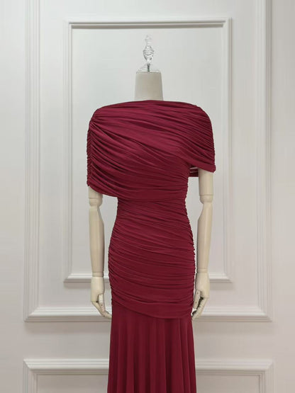 burgundy mesh mermaid evening gown