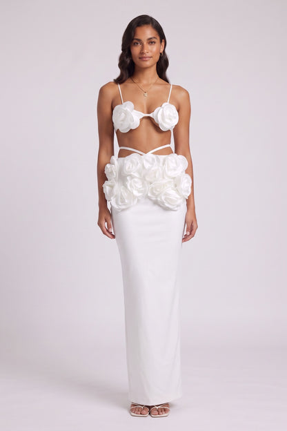 White Structured crepe or heavy satin Fitted column Two-piece set (bralette top and maxi skirt) White Structured crepe or heavy satin Two-piece set (bralette top and maxi skirt) - product view 4