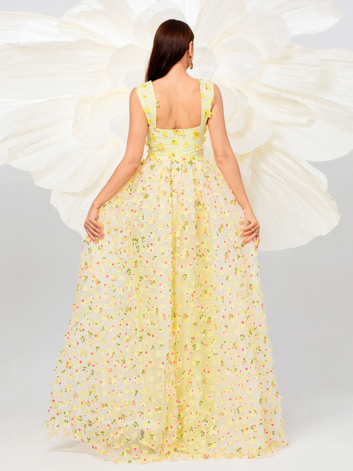 Appliqued Pink Camisole Floral Tulle Dress