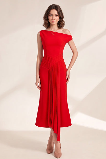 red crepe fit-and-flare dress red crepe dress - product view 2