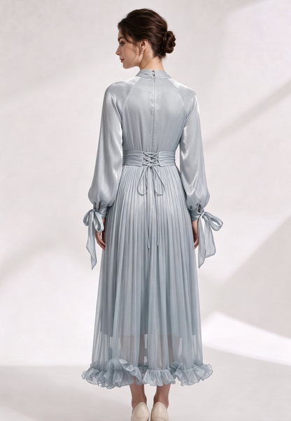 light blue satin a-line dress