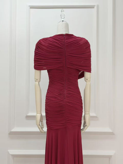 burgundy mesh mermaid evening gown