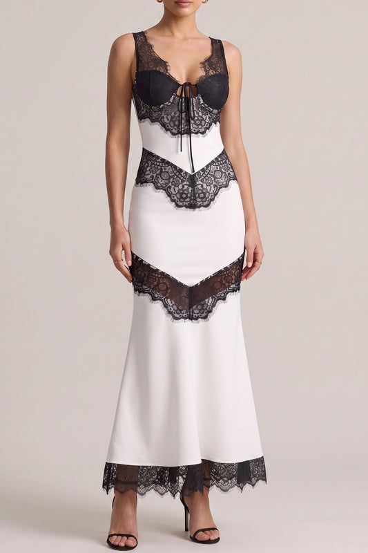 Sleeveless Black Lace Patchwork Mermaid Maxi Dress