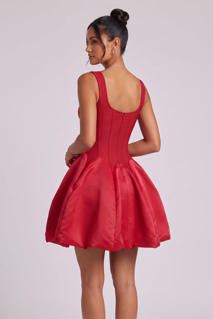 Red Satin Fit-and-Flare Mini Dress red satin dress - product view 2