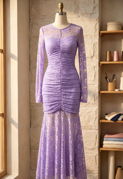 Lavender Floral Lace Mermaid Maxi Dress