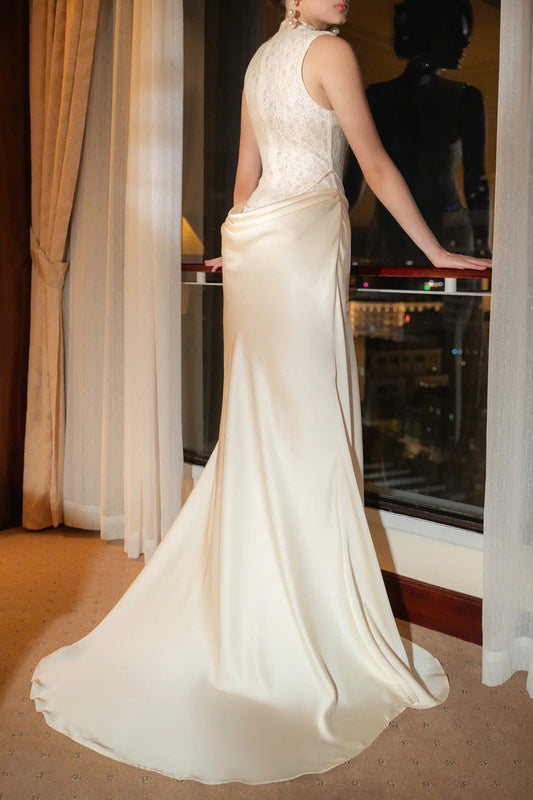 giselle flower embellished sleeveless lace maxi dress  in white