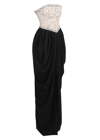 sharon Lace Beaded embellished Strapless Maxi Dress in black
