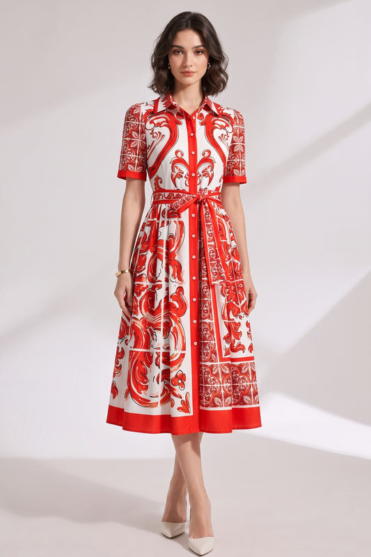 white structured cotton or silk blend A-line, fit-and-flare shirt dress white structured cotton or silk blend shirt dress - product view 1