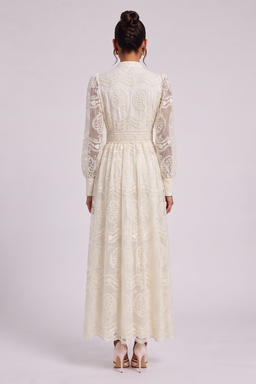 cream corded lace A-line dress cream corded lace dress - product view 5