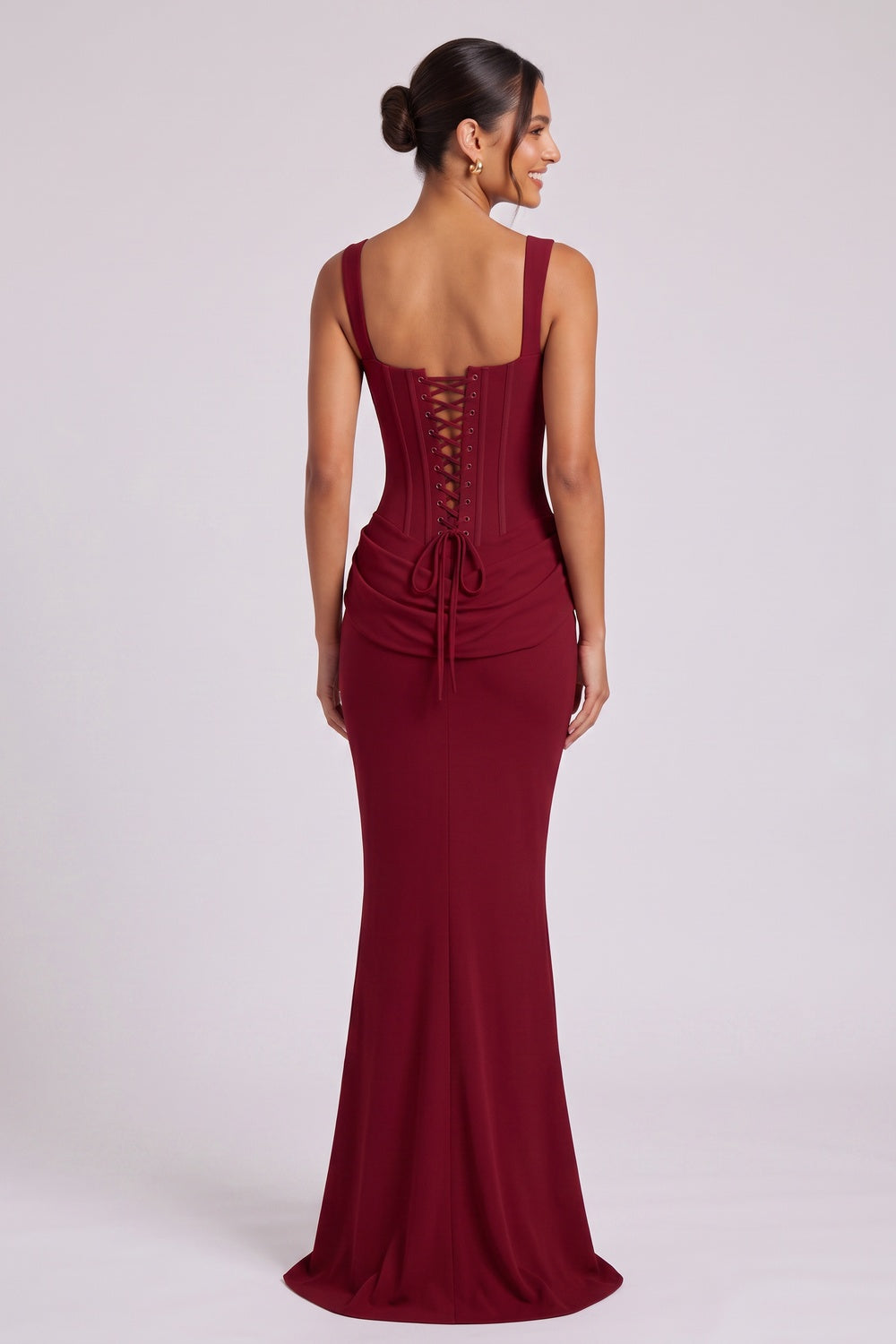 Burgundy Crepe Mermaid Gown burgundy crepe gown - product view 5