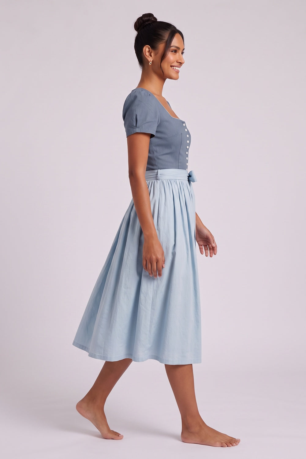 slate blue cotton-linen blend A-line dirndl dress slate blue, light blue cotton-linen blend dirndl dress - product view 3