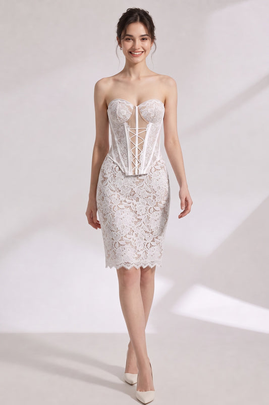 White Lace Bodycon Two-Piece Set white lace two-piece set - product view 1