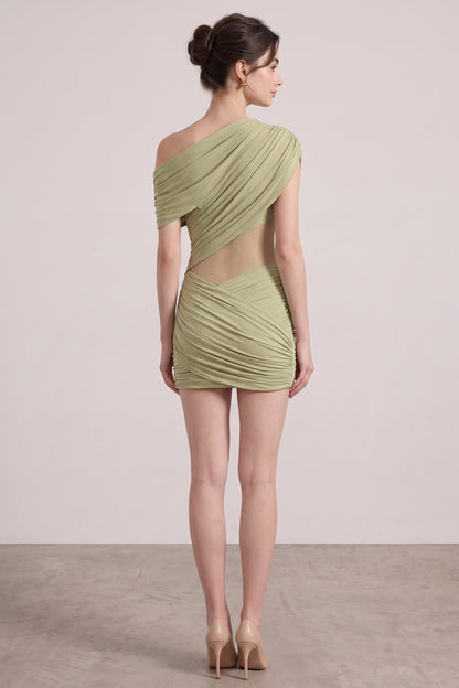 Sage Green Asymmetrical Draped Mini Dress sage green stretch jersey draped mini dress - product view 5