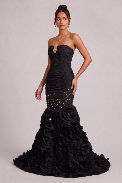 black taffeta mermaid gown black taffeta gown - product view 2