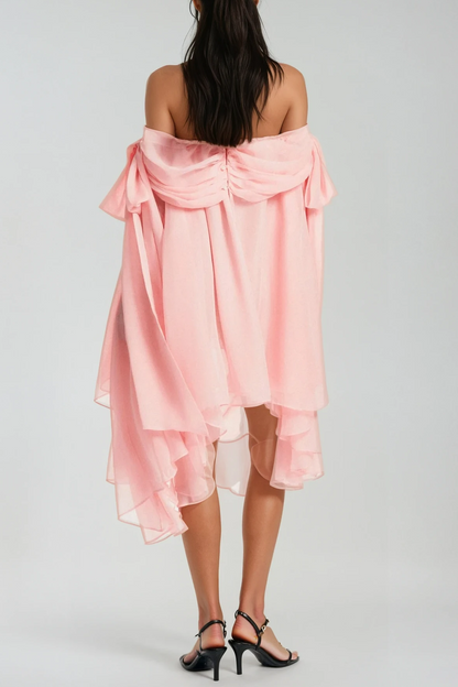 Pink Off Shoulder Mini Dress & Shorts Set