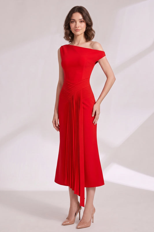 red crepe fit-and-flare dress red crepe dress - product view 3