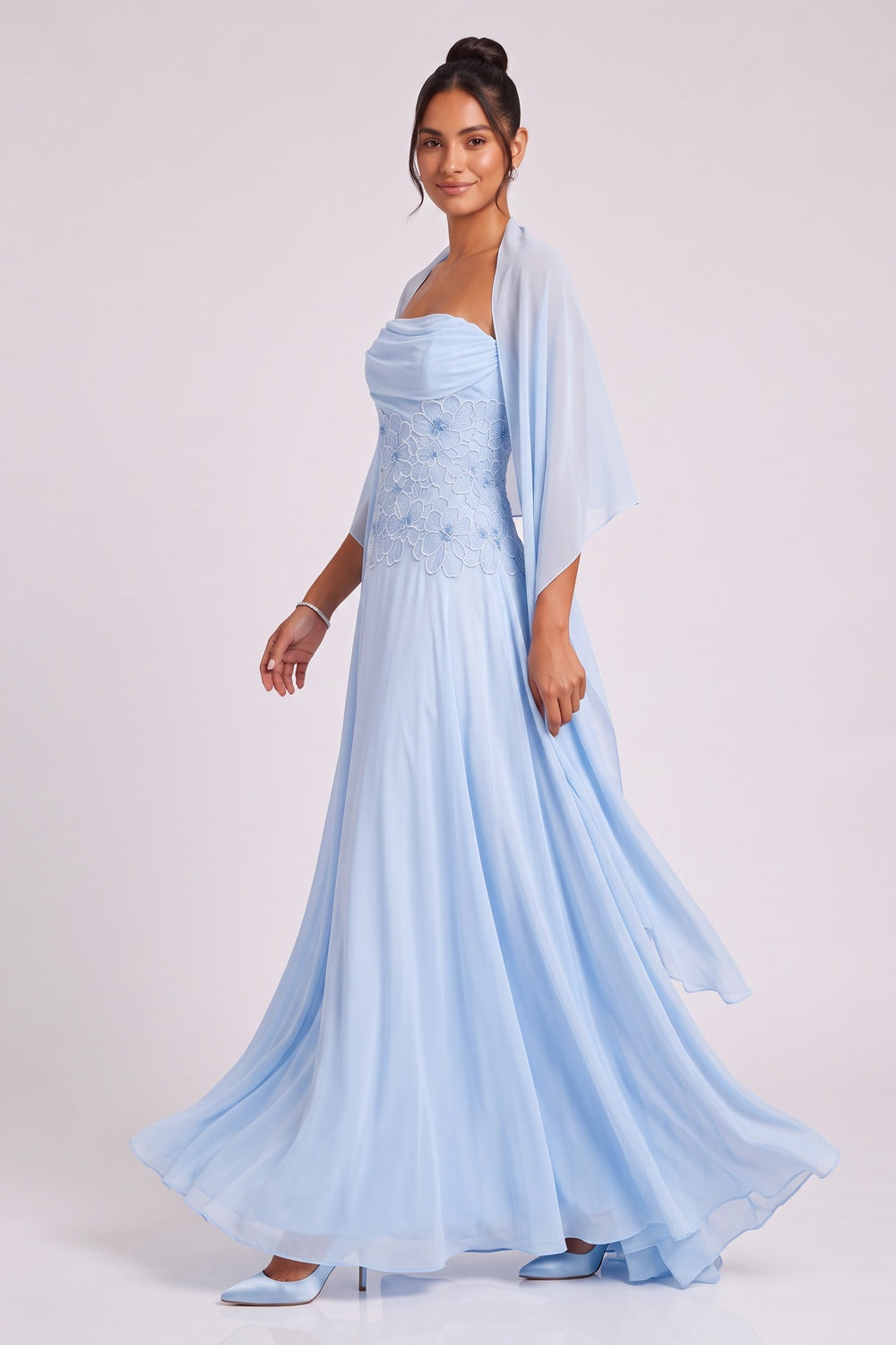Light Blue Chiffon A-Line Evening Gown light blue chiffon evening gown - product view 4