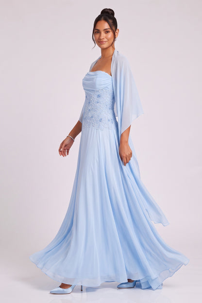 Light Blue Chiffon A-Line Evening Gown light blue chiffon evening gown - product view 4