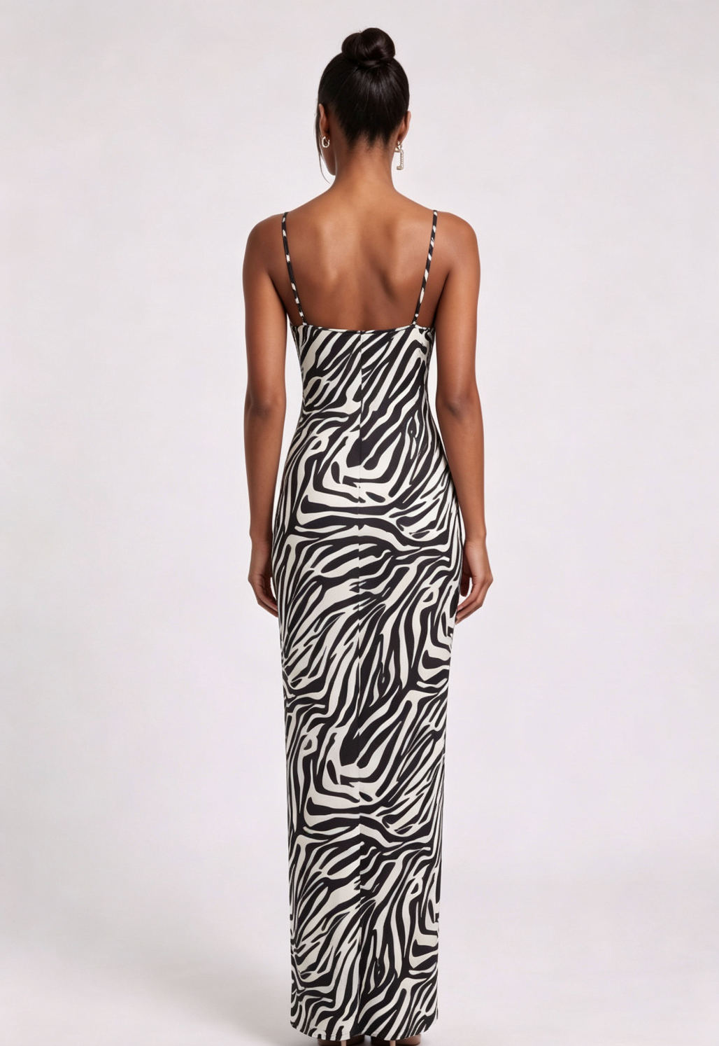 black fluid satin-like woven column maxi dress