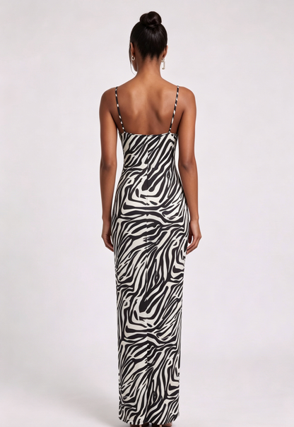 black fluid satin-like woven column maxi dress