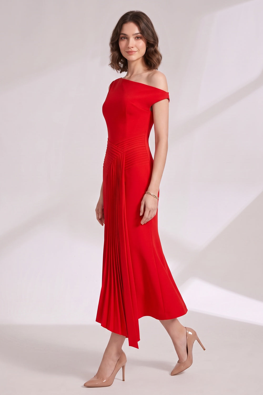 red crepe fit-and-flare dress red crepe dress - product view 4