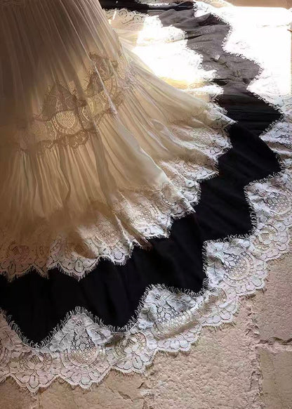 Black & White Lace Tiered Spaghetti Strap Maxi Dress