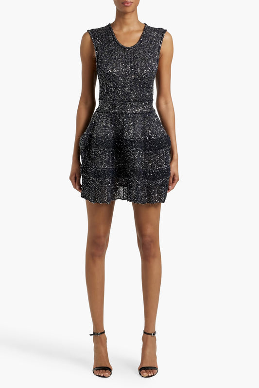rebecca sequin stretch-knit mini dress in black
