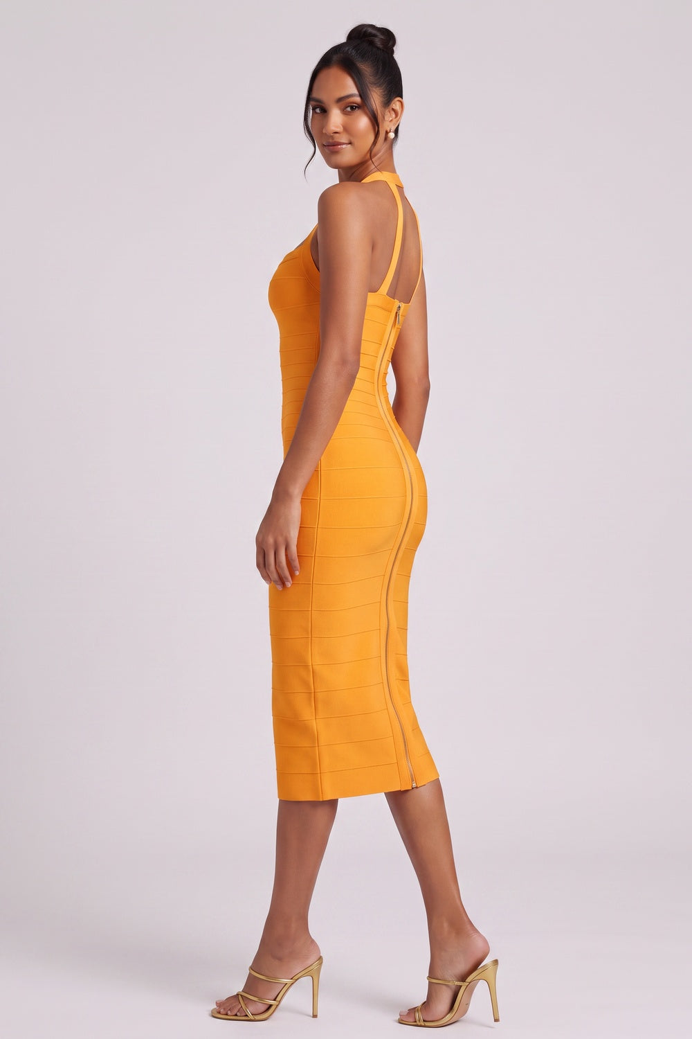 Yellow Halter Midi Bandage Dress Premium Fabric - product view 3