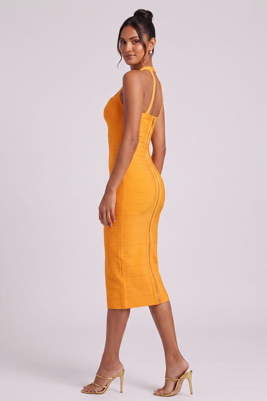 Yellow Halter Midi Bandage Dress Premium Fabric - product view 3