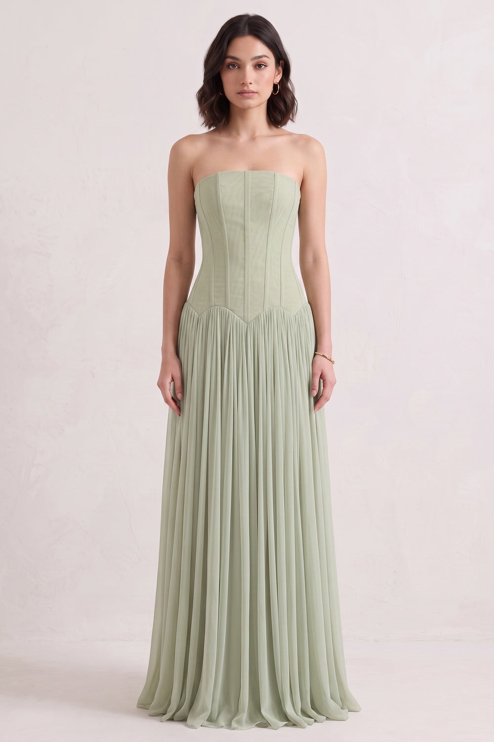 Sage Green Chiffon A-Line Floor-Length Gown sage green chiffon gown - product view 2