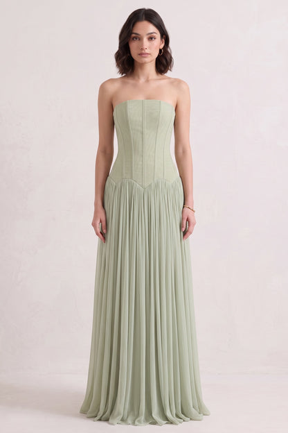 Sage Green Chiffon A-Line Floor-Length Gown sage green chiffon gown - product view 2
