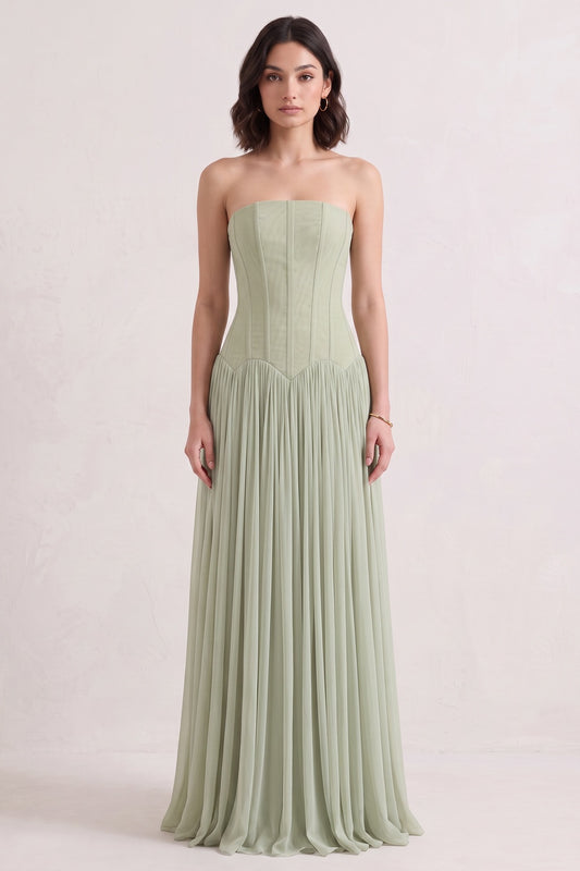 Sage Green Chiffon A-Line Floor-Length Gown sage green chiffon gown - product view 2