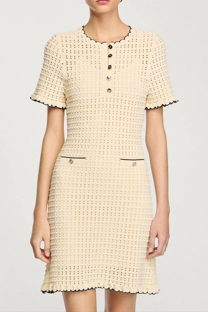 simona hollow knit Mini dress in apricot